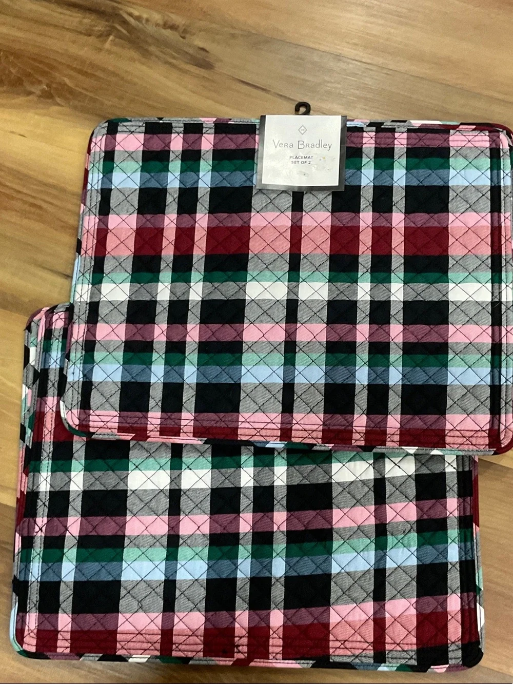 Vera Bradley Plaid Quilted Placemats in Pink, Black & Green
